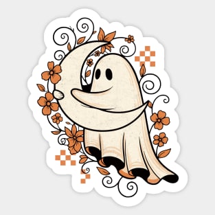 Moonlight Hug – Coquette Ghost with Floral Vibes Sticker